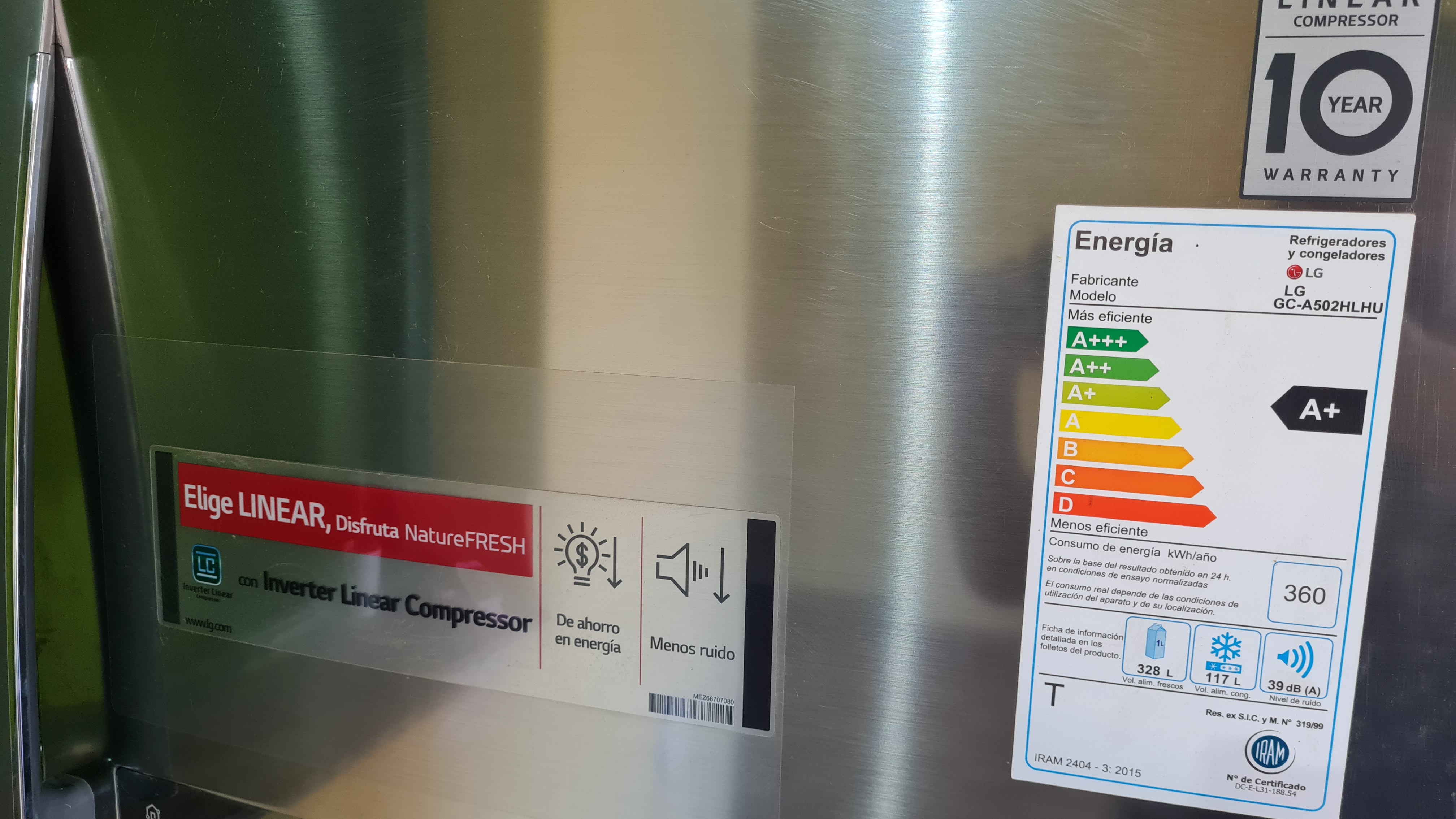 Heladera LG GC-A502HLHU - Etiqueta Inverter/Eficiencia